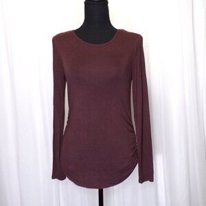 Daily Thread Brown T-shirt Top Womens XS Extra Small Ruched Sides Long Sleeves